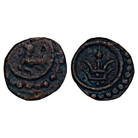 Travancore, Copper Thirai Cash, 0.81g, Obv: lion to right, Rev: double umbrella, both side