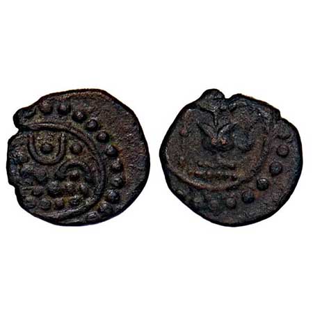 Travancore, Copper Thirai Cash, 1.10g, Obv: Namapanam emblem, Rev: Ankusha, kamandalu, wit