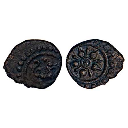 Travancore, Copper Thira Cash, 1.12g, Obv: Anam ro right, Rev: Lotus. within dotted border