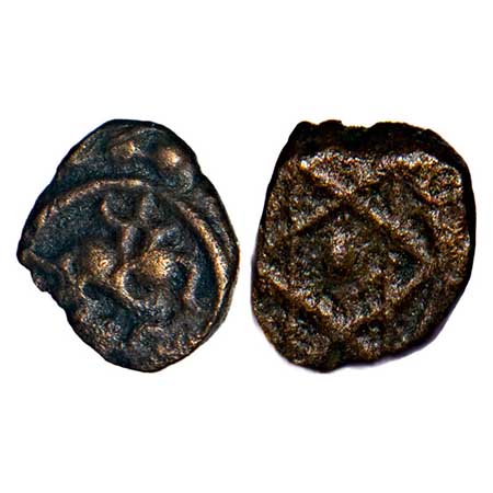 Travancore, Copper Thira Cash, 1.47g, Obv: Lion, Rev: Sudarsana chakramt. within dotted bo