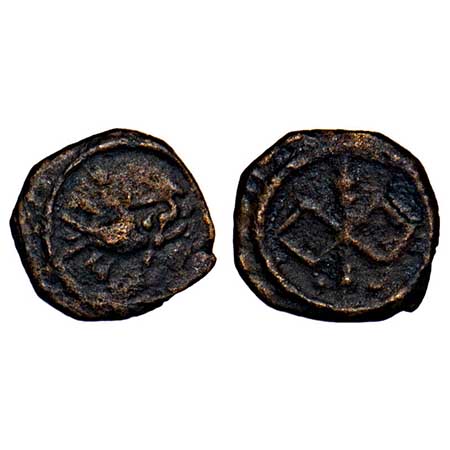 Travancore, Copper Thirai Cash, 1.03g, Obv: makara (fish) to right, Rev: trippapur emblem,