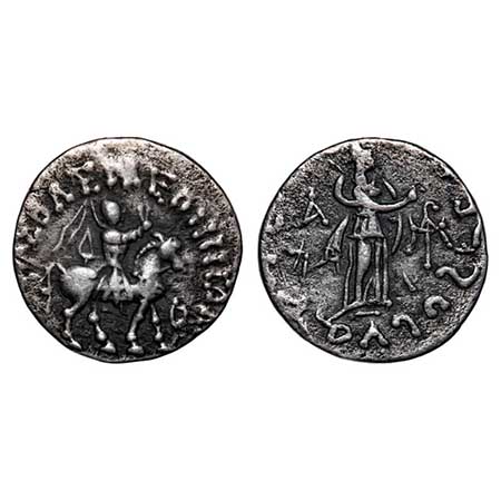 Indo-Scythian, Azes II (c. 35-12 BCE), Silver Tetradrachm, 8.26gm, 23.01x23.38mm, Obv: Kin