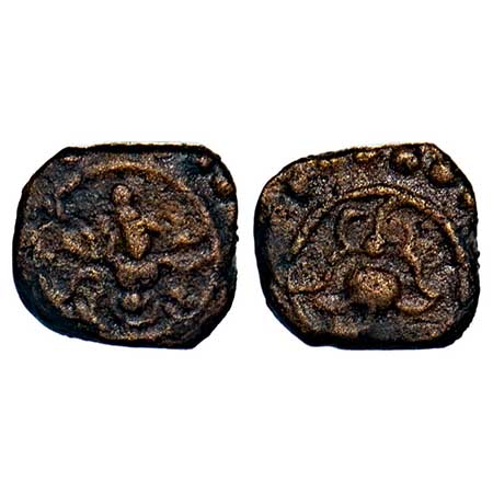 Travancore, Copper Thirai Cash, 0.63g, Obv: garuda in flight, Rev: lotus, within partial d