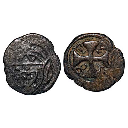 Indo Portuguese, Copper 1/2 Atia, 4.45g, D.Maria & D,Pedro III (1777-1787 AD), Diu issue, 