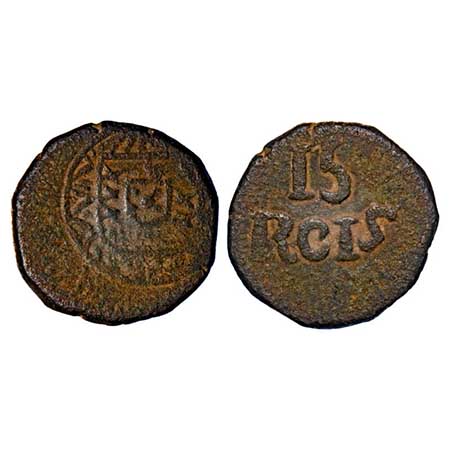 Indo Portuguese, Copper 15 Reis, 9.25g, D. Joao VI (1816-1826 AD), Obv: Crown, Rev: Denomi