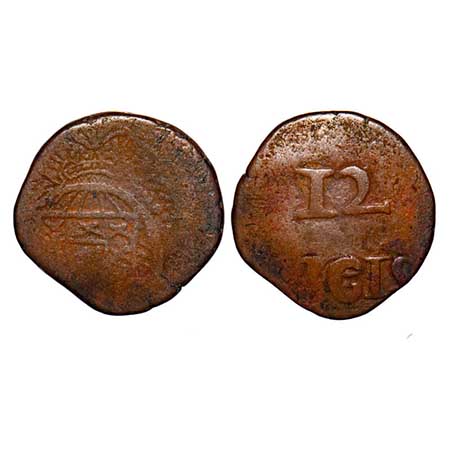 Indo Portuguese, Copper 12 Reis, 7.11g, D. Joao VI (1816-1826 AD), Goa Mint, Obv: Crown, R