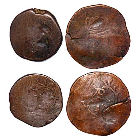 Indo Portuguese, Copper Tanga (60 Reis) (2 Coins), 39.79, 37.84g, large and small Flans, D
