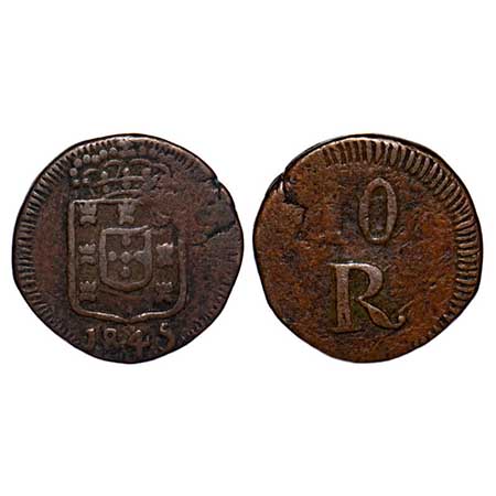 Indo Portuguese, Copper 10 Reis, 8.65g, D.Maria II (1834-1853 AD), Goa issue, 1845 AD. Cro