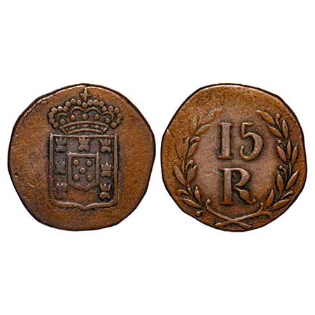 Indo Portuguese, Copper, 15 Reis, 10.06g, D.Maria II (1834-1853 AD), undated type. A.Gomes