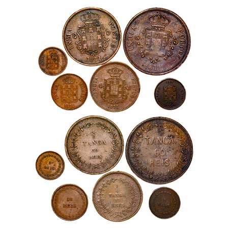 Indo Portuguese, Copper, 60, 30, 15, 10, 5, 3 Reis (6), D Luis (1861-1889 AD), 1871 AD, Go