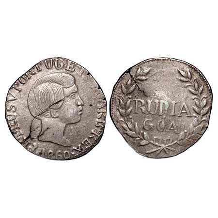 Pourtuguese India, Silver Rupia (600 Reis), 10.85g, D. Pedro V (1853-1861 AD), 1860 AD, Go