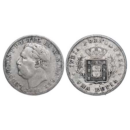 Indo Portuguese, Silver Rupia, 11.29g, D Luis (1861-1889 AD), 1881 AD, Goa issue, Bust on 