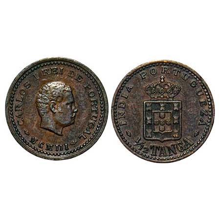 Indo Portuguese, Copper 1/12 Tanga, 2.16g, D.Carlos (Colonial coinage), MCMIII (1903). A.G