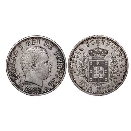 Indo Portuguese, Silver Uma Rupee, 11.45g, D. Carlos, 1904 AD. Obv: Bust & date, Rev: deno