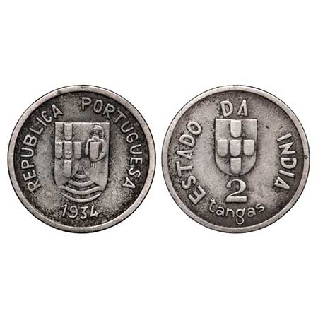 Indo Portuguese, Copper Nickel, 2 Tanga, 2.99g, Republic (1910-1961 AD), 1934, AD. A.Gomes