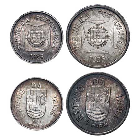 Indo Portuguese, Silver Rupee & ½ Rupee (2 coins), 11.58 & 5.77g, Republic (1910-1961 AD),