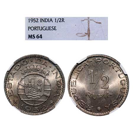 Indo Portuguese, Copper Nickel, ½ Rupia, Republic, 1952. A.Gomes (page 605) 08.02 / KM 26.