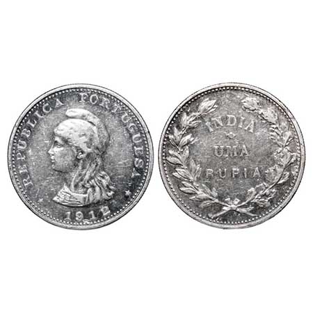 Indo Portuguese, Silver Rupia, 11.60g, Republic (1910-1961 AD), 1912 (overstruck 2 over 1