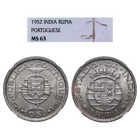 Indo Portuguese, Copper Nickel Rupia, Republic, 1952. A.Gomes (page 605) 12.01 / KM 29. NG