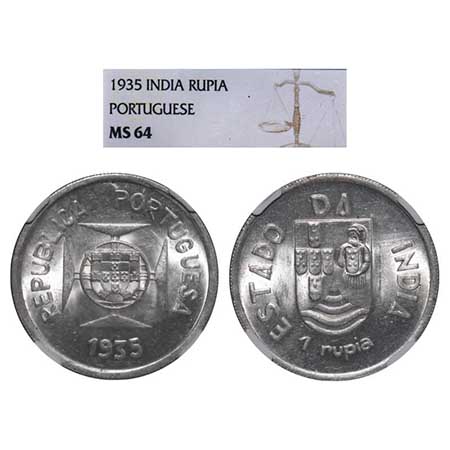 Indo Portuguese, Silver Rupee, Republic (1910-1961 AD), 1935 AD. A.Gomes (page 606) 10.01 