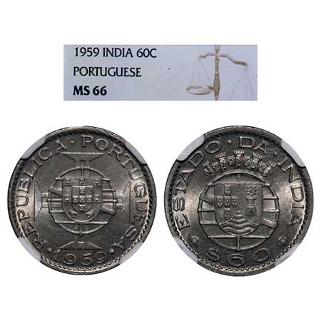 Indo Pourtuguese, Copper Nickel, Republic, 60 Centavos 1959. A.Gomes (page 606) 15.02. KM 