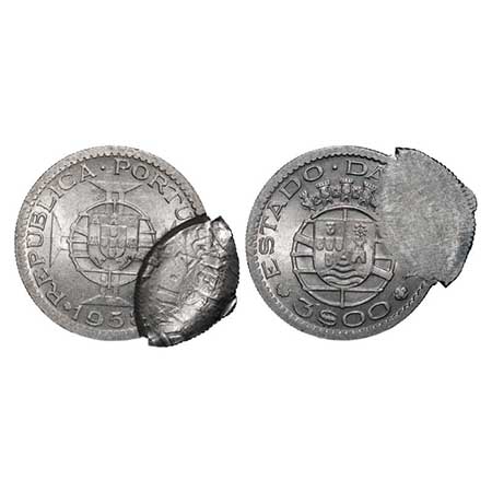 Indo Pourtuguese, Copper Nickel, 7.97g, Republic, 3 Escudos 1958 error double struck. A.Go