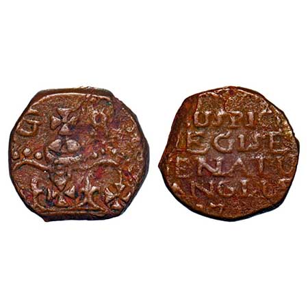 Bombay Presidency, Copper Pice, 9.76g, 1728, Obv: a large crown divides G R, (BOMB) below 