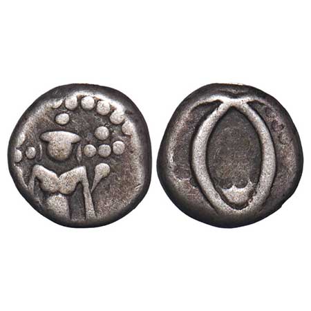 Madras Presidency, Silver Double Fanam, 1.74g, (1764-1807 AD, 3rd Issue), Obv: A single di