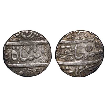 Madras Presidency, Silver Rupee, 11.494g, (1754-1759 AD Issue), lotus type, 5 RY, (Arcot) 