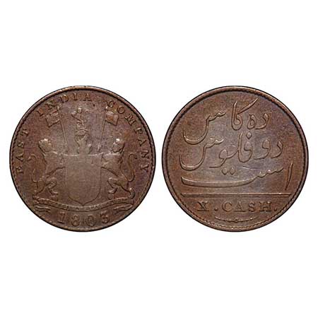 Madras Presidency, Copper X (Ten) Cash, 6.28g (Heavy Issue), Struck at Soho Mint, 1803 AD,