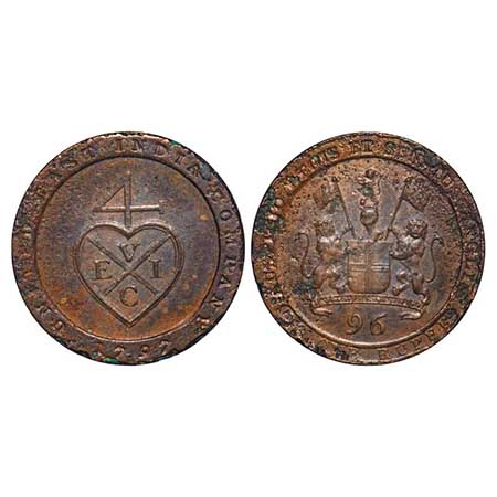 Madras Presidency, Copper ½ Dub / 1/96 of Rupee, 6.250g, Struck at Soho Mint, (1794 -1797 
