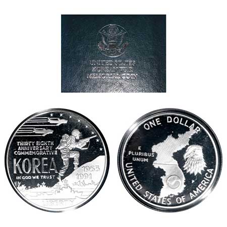 United States of America, Silver Dollar Proof (0.900 silver), 26.73g, 1991, Korean war Mem