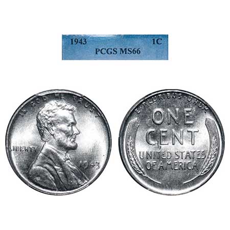 United States of America, Steel 1 Cent, Lincoln Cent, 1943. KM 132a, PCGS graded MS 66, Sc