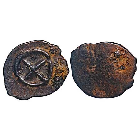 Post-Satavahanas, Kadambas of Banvasi Region, Potin Unit, 0.49gm, 1206x14.04mm, Obv: Four 