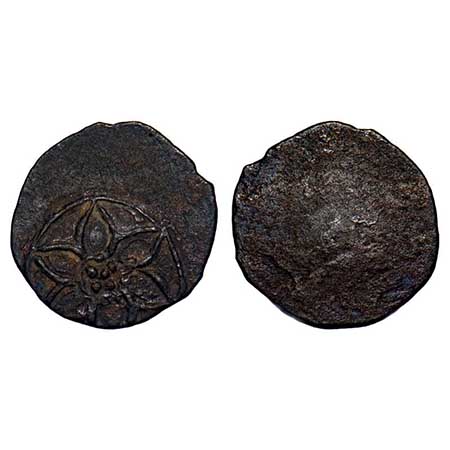 Post-Satavahana, Kadambas of Banavasi, Potin Unit, 0.66gm, 13.14x12.93mm, Obv: Six petalle