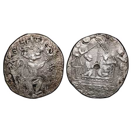 Temple Token, White Metal, 13.35g, concave early 20th century, Hanuman Tanka, obv. Hanuman