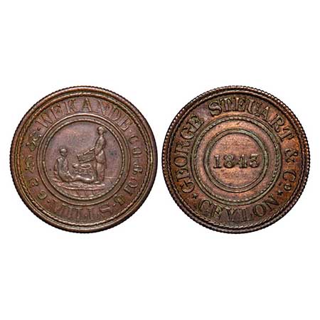 Ceylon, Copper Token, 8.00g, Wekande Mills, 1843, George Steuart & Co. Extremely Fine, Sca