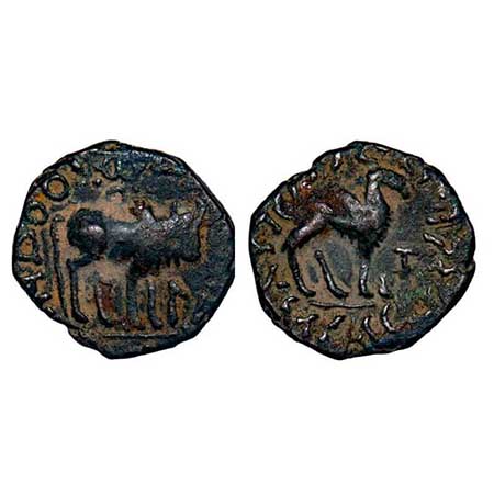 Kushan Dynasty, Kujula Kadphises (c. 50-90 AD), Copper Drachma, 3.59gm, 16.73x17.62mm, Obv