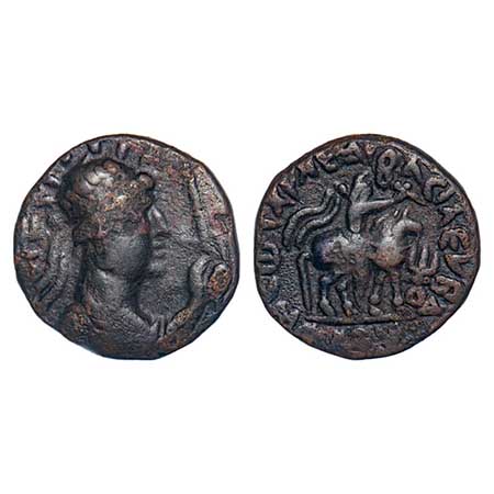 Kushanas, Soter Megas alias WimaTakto, Copper Drachm, 8.42gm, 20.70x20.61, Obv: Bust of th