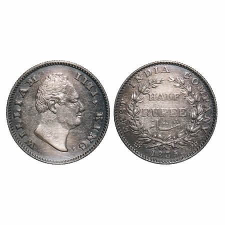William IV, Silver, Half Rupee, 1835, Bombay Mint, A/I(ii), No initials, Large & thick siz