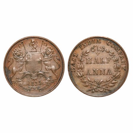 William IV, Copper, Half Anna, 1835, Bombay Mint, Numeral 1 of year date 1835 with horizon