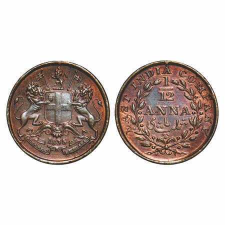 William IV, Copper, 1/12 Anna, 1835, Madras Mint, Rev 1, Wreath with 13 Berries (6L + 7R),