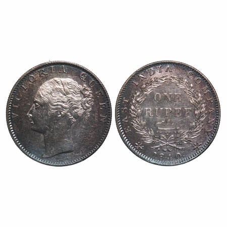 Victoria Queen, Silver, Rupee, 1840, CL, Calcutta Mint, C/VI, Indian Head, Wreath with 35 