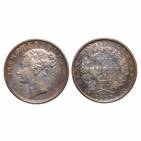 Victoria Queen, Silver, Rupee, 1840, CL, Calcutta Mint, C/VI, Indian Head, Wreath with 35 