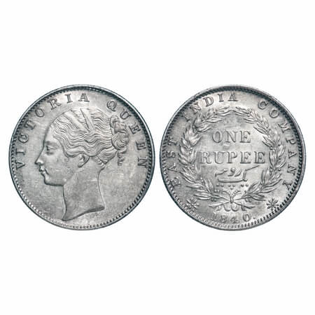 Victoria Queen, Silver, Rupee, 1840, CL, Calcutta Mint, D/VI, w/o 'M' incused, Indian Head