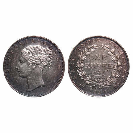 Victoria Queen, Silver, Rupee, 1840, CL, Madras Mint, A/IV, 'S' incused, English Head, Top