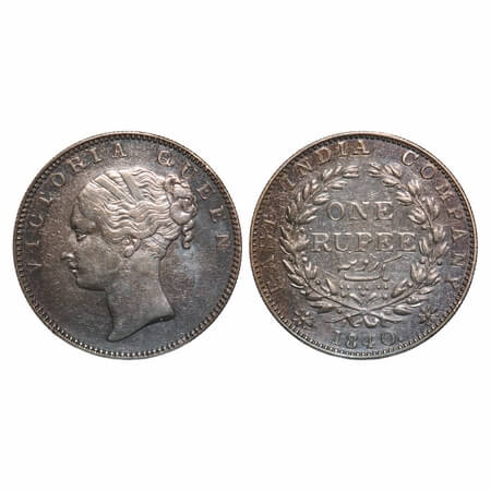 Victoria Queen, Silver, Rupee, 1840, CL, Madras Mint, A/IV, 'S' incused & 'V' raised, Engl