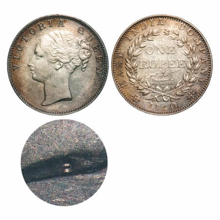 Victoria Queen, Silver, Rupee, 1840, CL, Madras Mint, A/IV, 'S' incused & 'V' raised, Engl