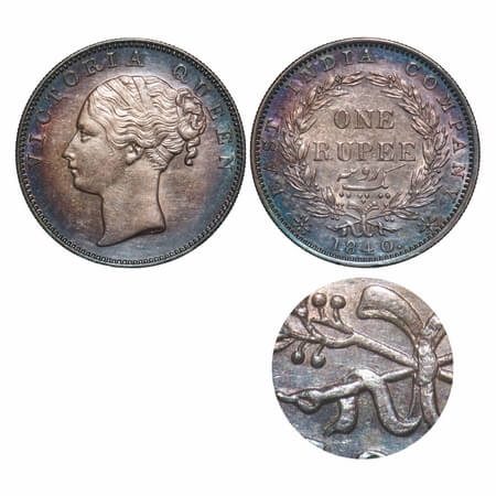 Victoria Queen, Silver, Rupee, 1840, CL, Madras Mint, A/VII, 'S' incused, English Head, Wr