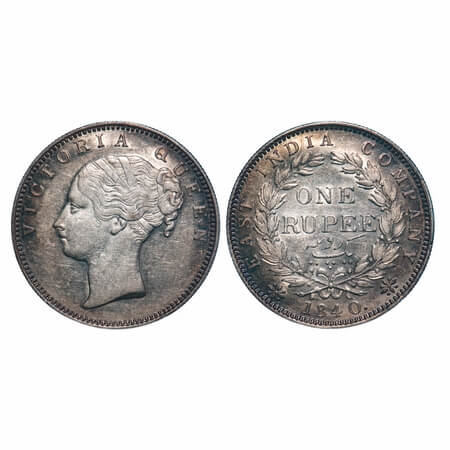 Victoria Queen, Silver, Rupee, 1840, CL, Bombay Mint, A/I, English Head, Top tips of the w